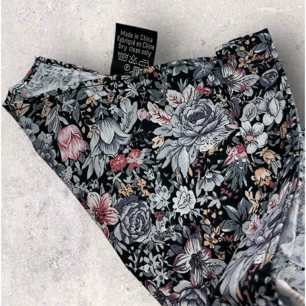 NEW OXFORD STREET Cotton Bow Tie Pocket Square 29.6" Gray Pink Floral W:2.6" - Picture 7 of 8